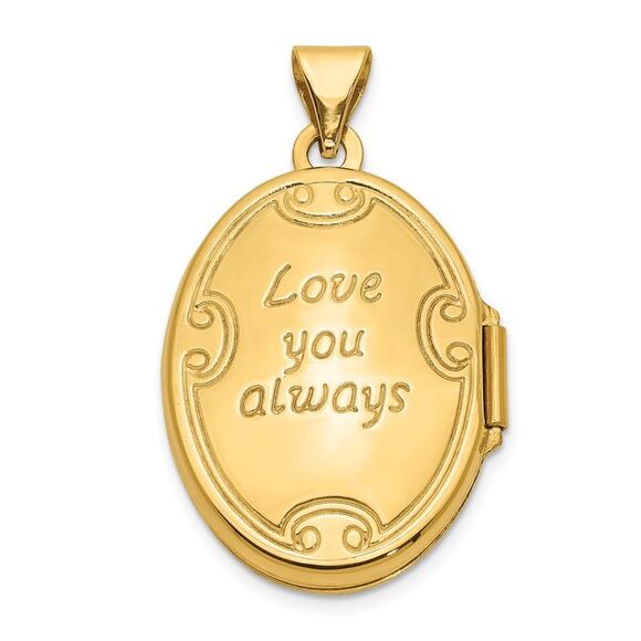 14k Yellow Gold 21mm Love You Always Scroll Oval Locket - Picture 3 of 6